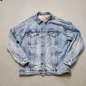 American Eagle Men's Denim Jean Jacket Size MED, Distressed 100% Cotton